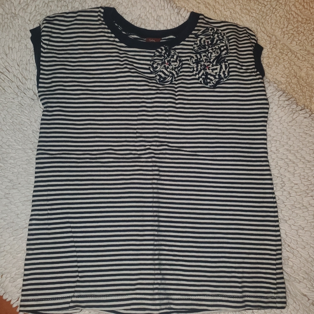 Tea Navy Striped Shirt w/ Rosettes